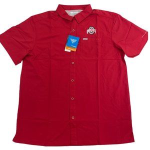 Columbia Ohio State PFG Slack Tide Button Camp Shirt Men's Red New